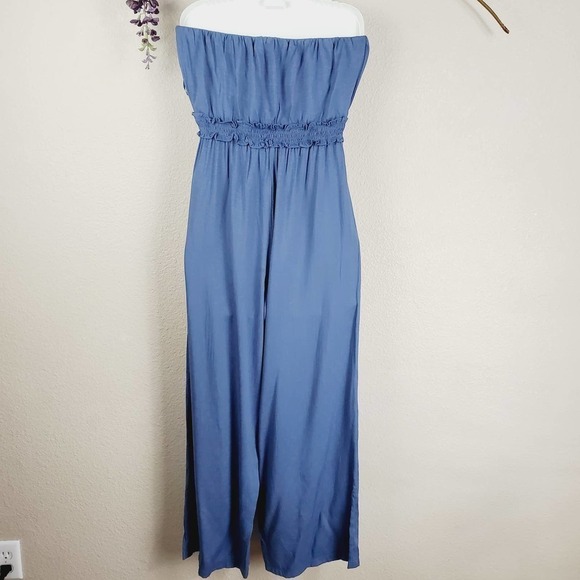 She + Sky Strapless Travel Bohemian Chambray Blue Pants Jumpsuit Size Small - Picture 6 of 8